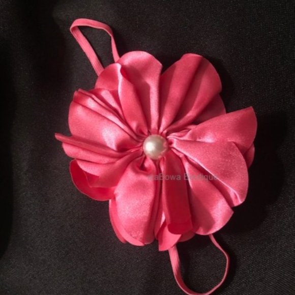 Other - Hot Pink Satin Flower w/ Pearl Center Headband